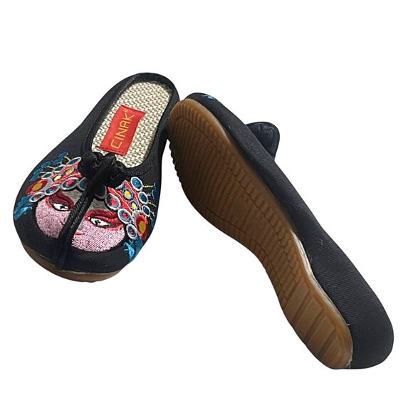 Backless Artistic Stitching Embroidered Owl Ethnic Slip-on Boho Flat Slippers - Picture 4 of 7